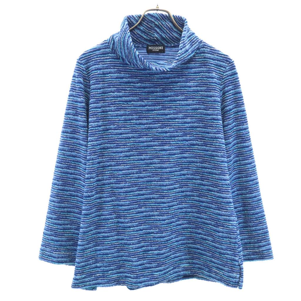Missoni 90s Made In Japan Old Border Pattern Long Sleeve High Neck Pile Fabric Sweater Women Used