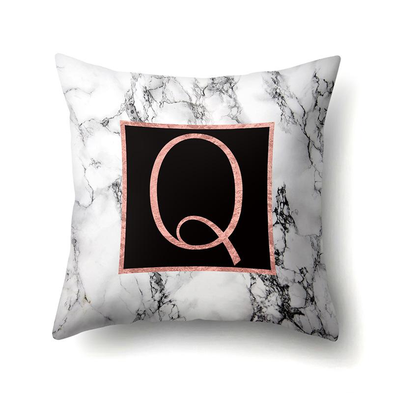 Polyester Pillowcase 26 English Letters Rose Gold Home Marble Decorative Printed Pillowcase