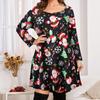 Dámská móda Vánoční potisk Midi rukáv Plus size šaty