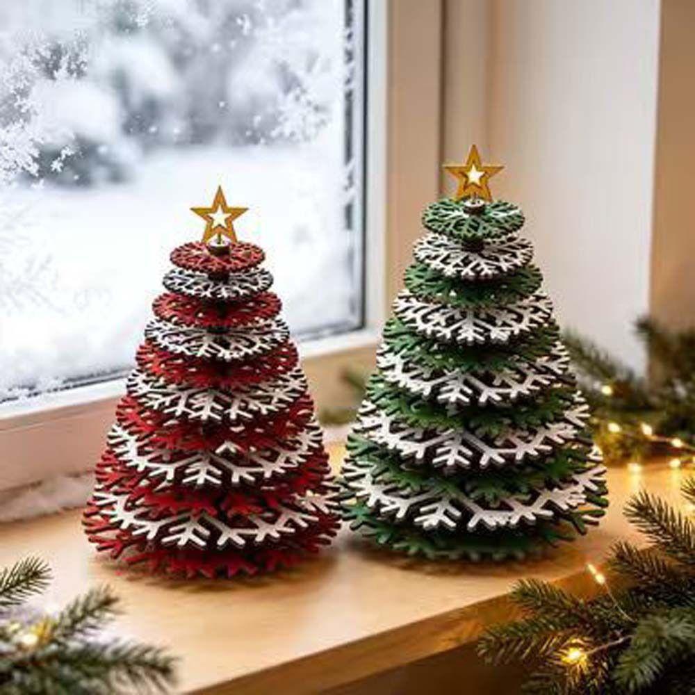 Creative Wooden Christmas Tree 3D Christmas Tree Statue Christmas Tree Ornament Holiday Decor
