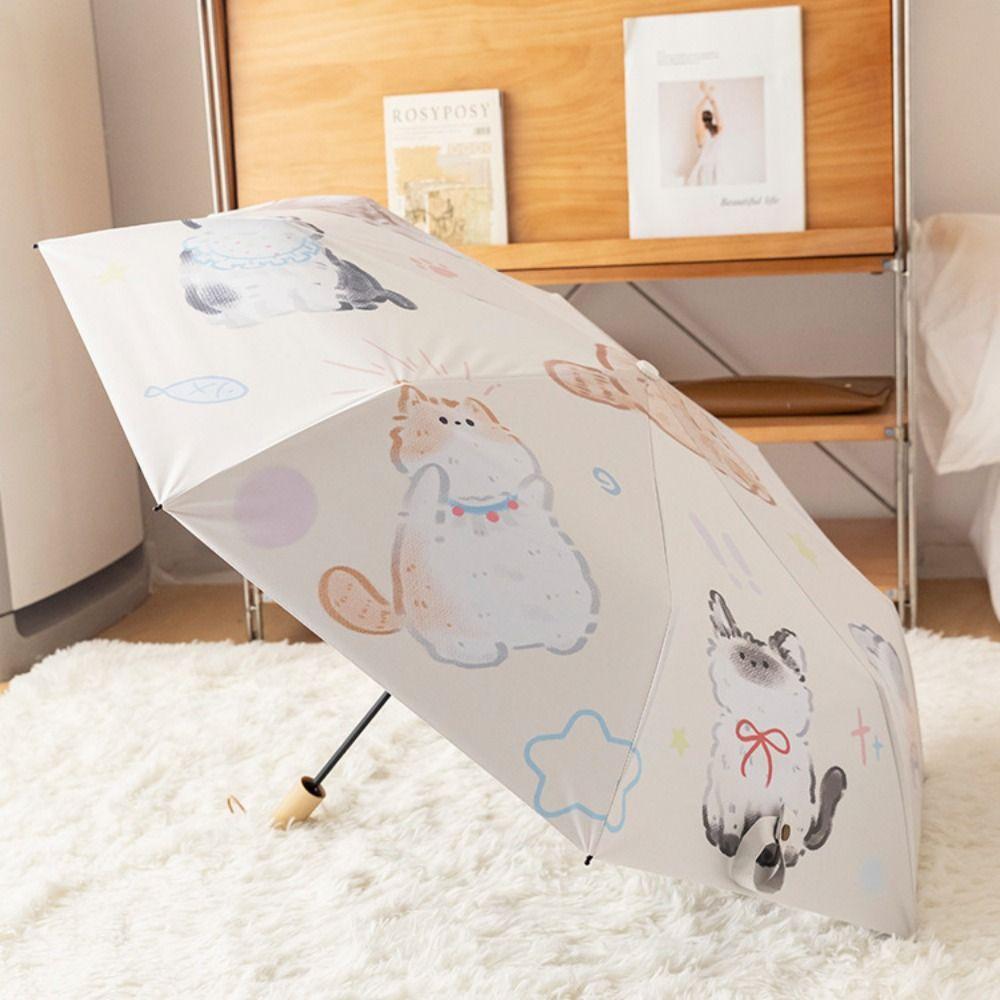 Lightweight Cartoon Cat Umbrella UV Protection Folding Sun Umbrella  Travel
