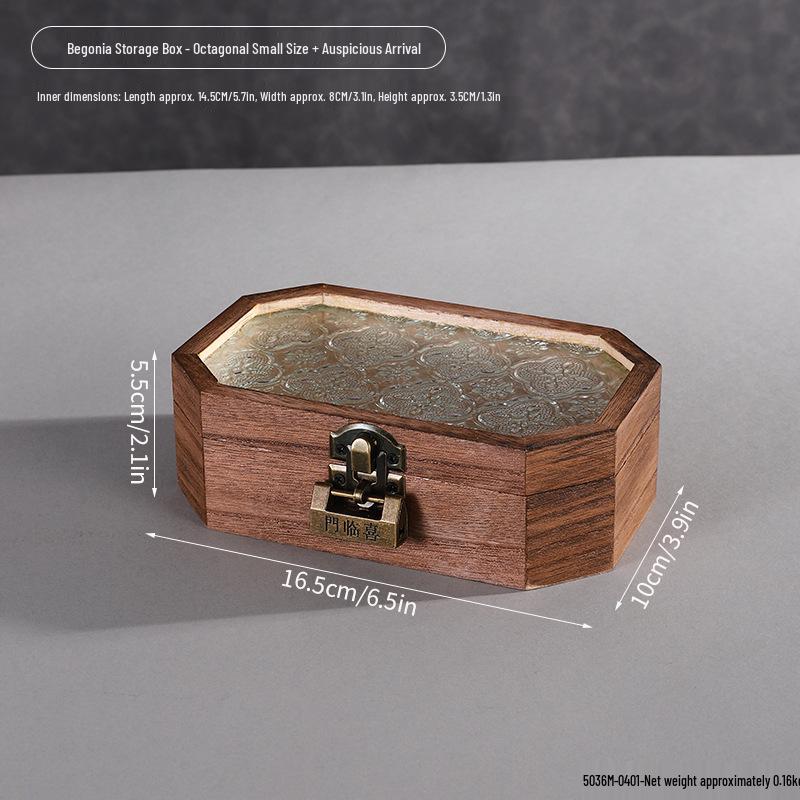 Retro Begonia Glass Lid Wooden Storage Box for Cosmetics, Snacks, Candy, and Documents - Dustproof and Multifunctional