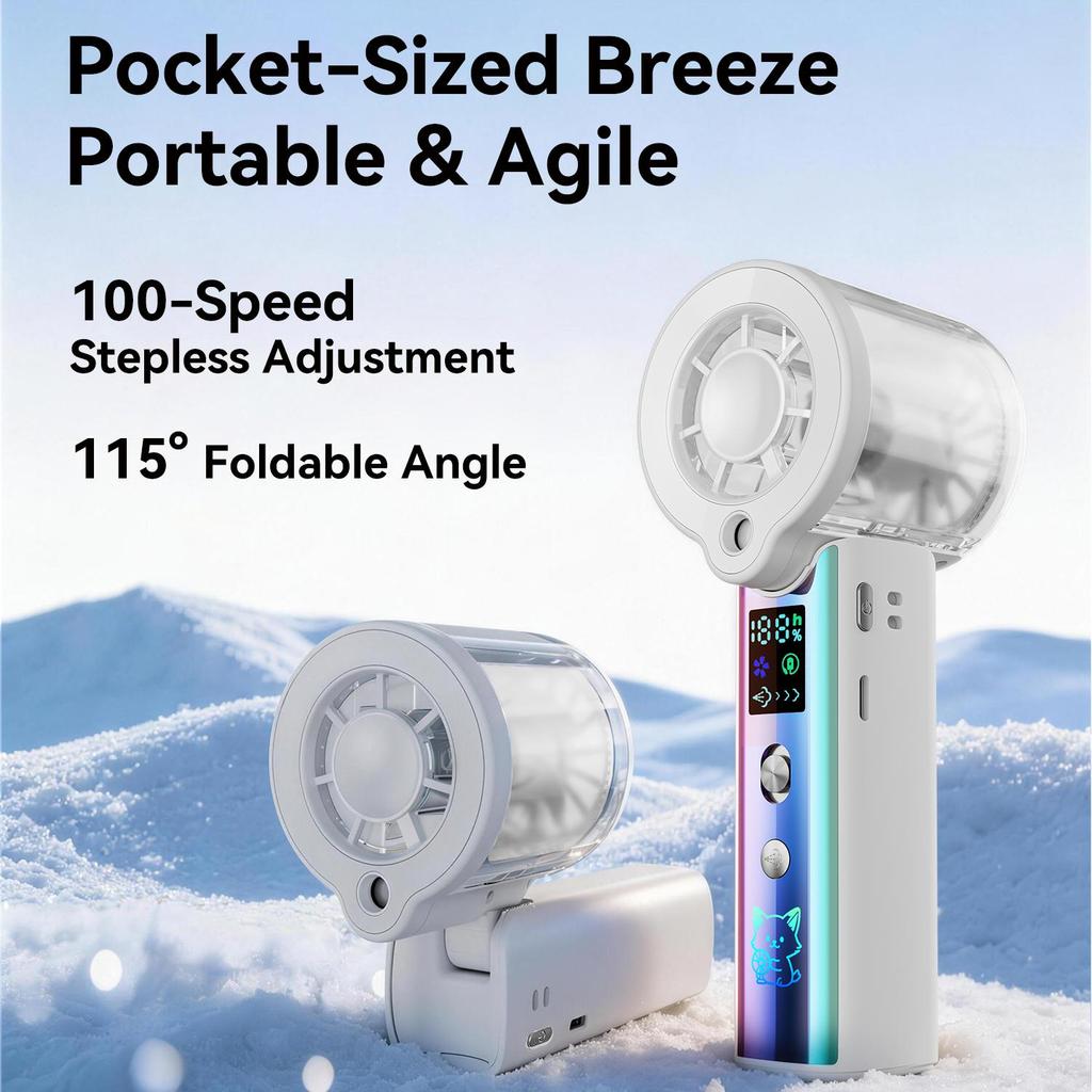 Portable Handheld Fan with Semiconductor Refrigeration Ice Compress 100 Gear Speed Rechargeable Low Noise for Outdoor Travel