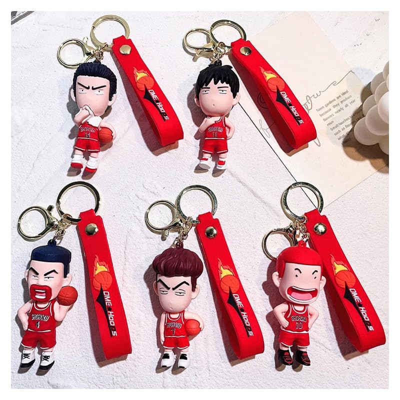 set of 5 slam dunk keychain Kaede Rukawa Hisashi Mitsui Ryota Miyagi Takanori Akagi Sakuragi Hanamichi key chain pendant decoration anime character