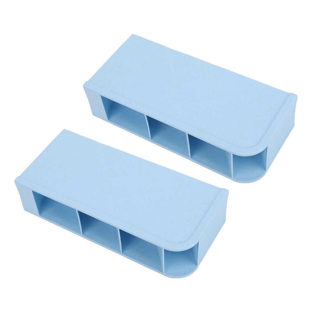 2pcs Makeup Brush Holder Small Blue Reinforced Support 4 Spaces Deep Slot Stable Bottom Desktop Storage Box