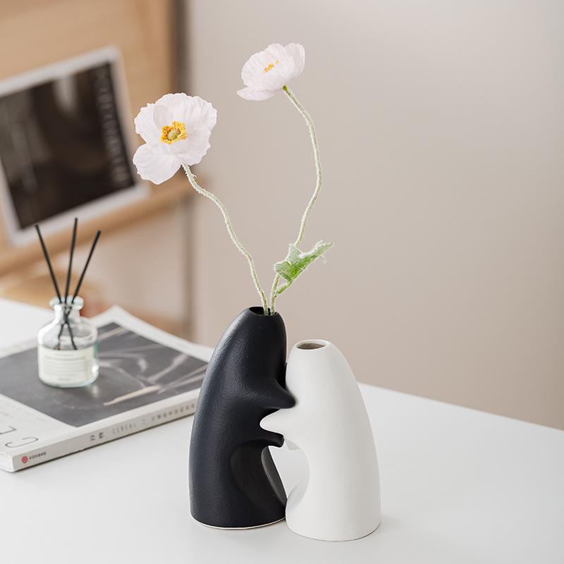 Wabi-Sabi Ceramic Vase Pair: Elegant Art Decor for TV Cabinet & Living Room