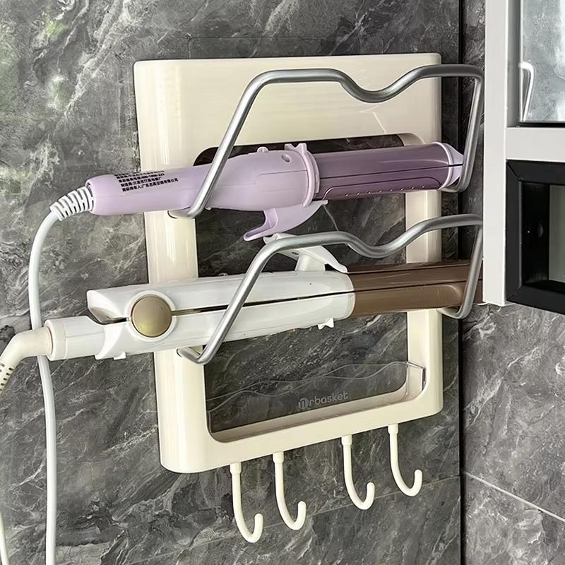 Wall Mounted Hair Dryer Storage Rack Curling Iron Holder Bathroom Organizer Storage Shelf Bathroom No-Drilling Kitchen Lid Rack