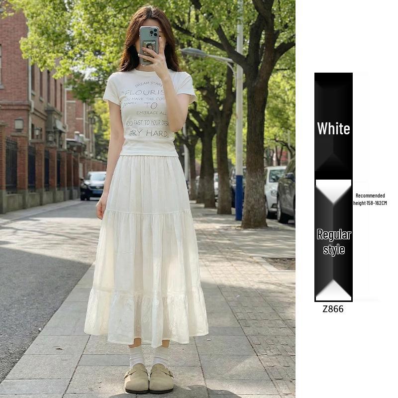 Women's White Lace High Waist A-line Umbrella Skirt - Mid-length Flare for Tall Figures