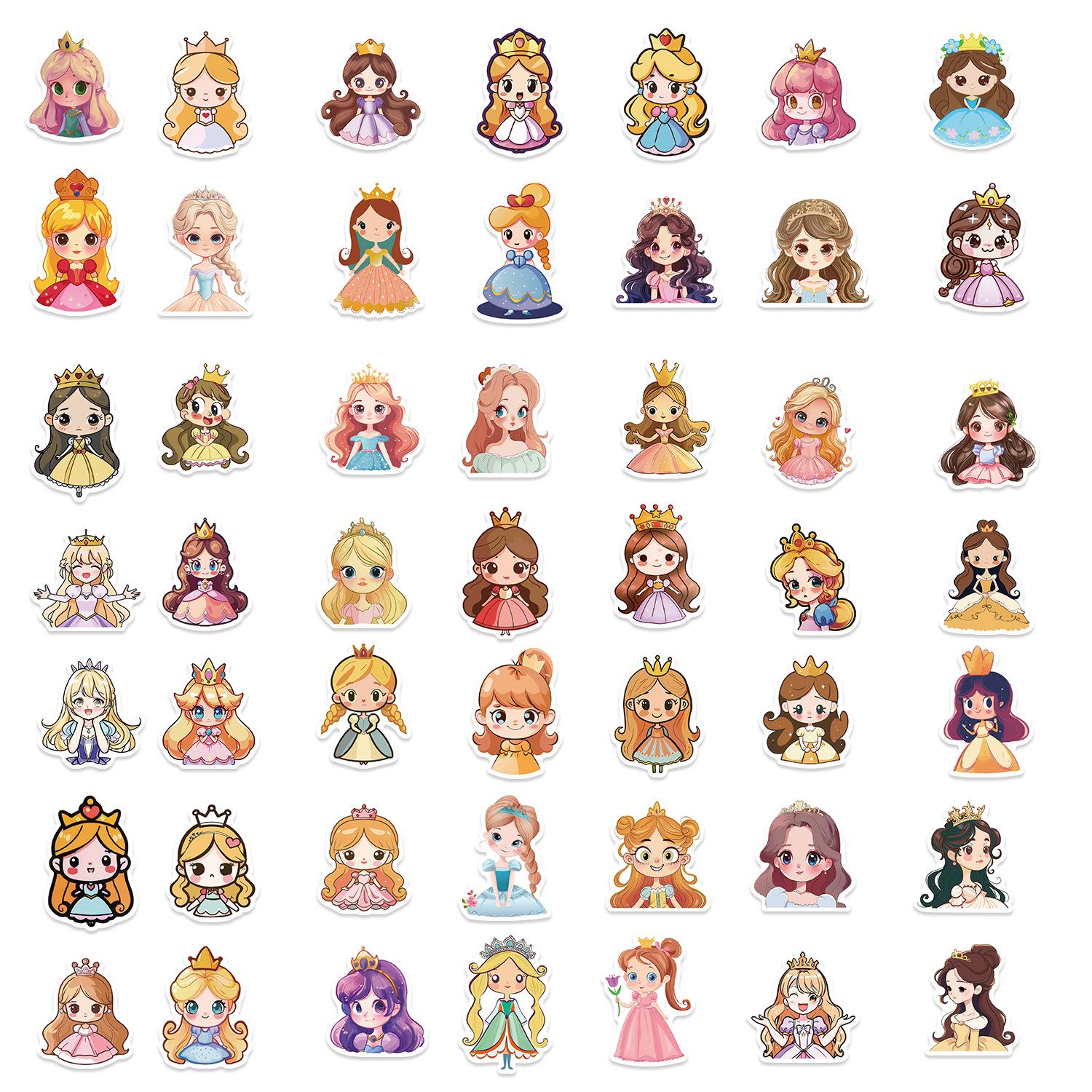 

50 Cartoon Princess Stickers Decorate Laptop Suitcase DIY Waterproof Stickers