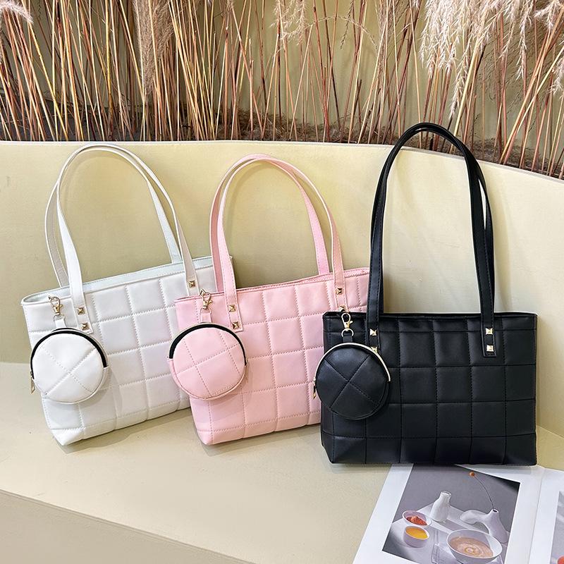 Women's 2025 Quilted Shoulder Bag Set - Trendy Korean Style, Large Capacity Handbag