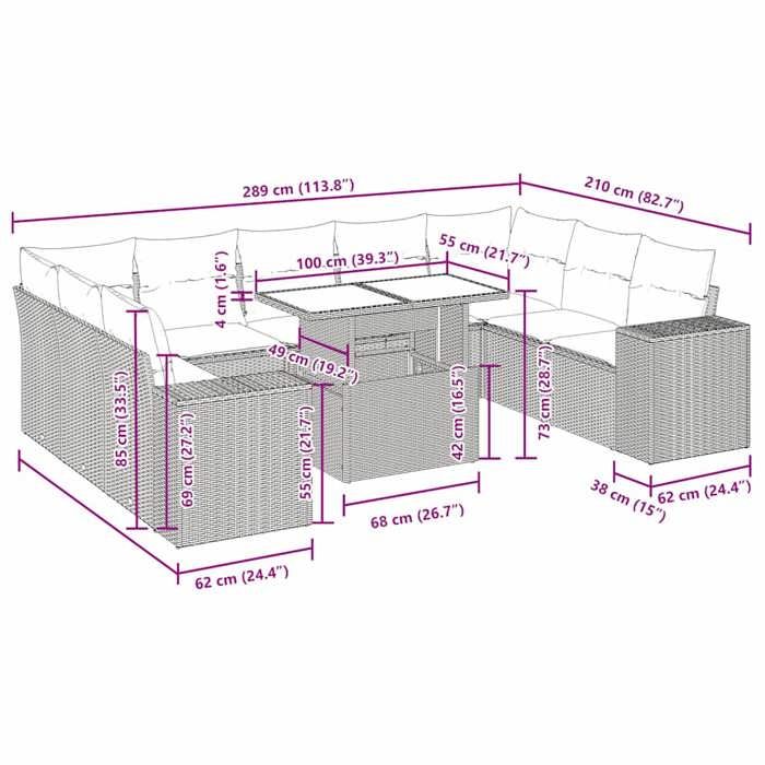 VidaXL Salon de jardin avec coussins 14 pcs gris résine tressée acacia, ensemble de canapés d'extérieur, salon de jardin 3326862