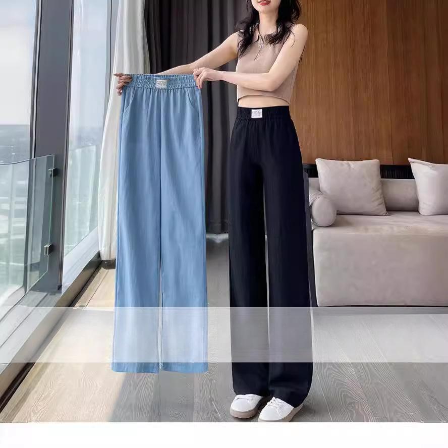 Tencel Cowboy Wide Leg Pants Women Thin Summer High Waisted Draped Casual Straight Cooler Ice Silk Trousers