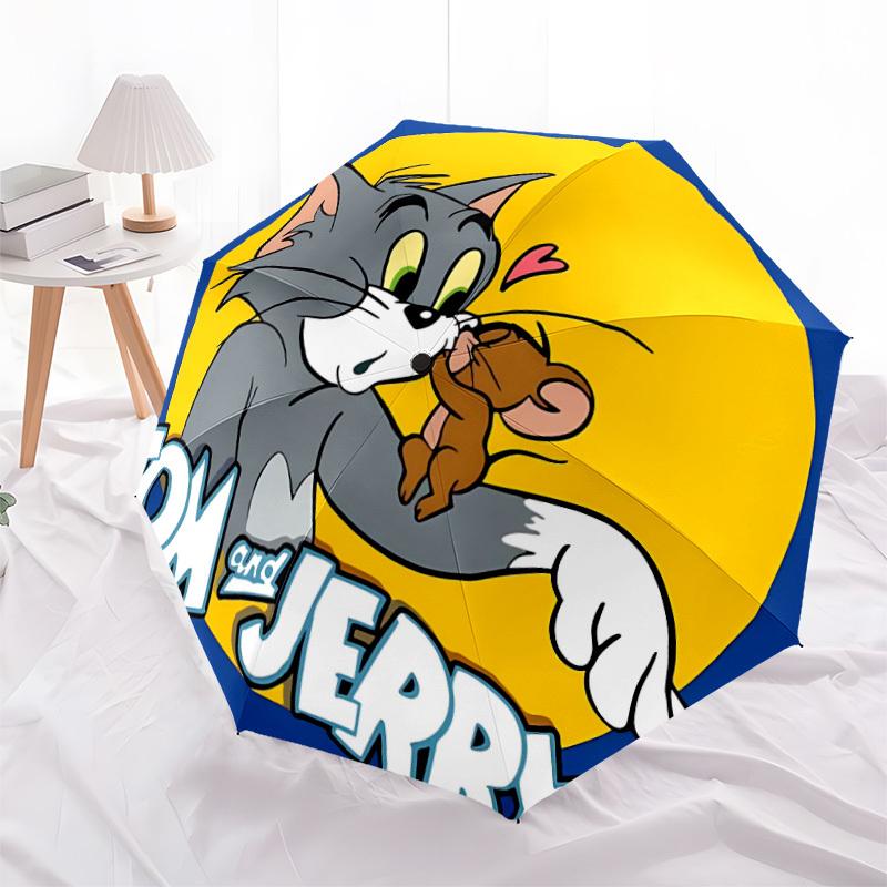 1pc Tom Jerry Automatic Open/Close Folding Umbrella, Windproof 8-Rib Construction, Lightweight Travel Umbrella for Women/Men 28