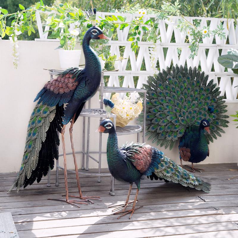 Modern Garden Decoration Peacock Statue Home Decor Metal Bird Sculpture Garden Home Accessories Large Simulation Animal Figurine