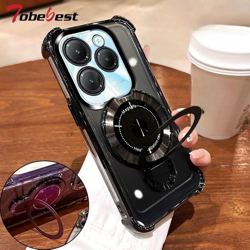 

Противоударный чехол с гальваническим покрытием и магнитным держателем для INFINIX Hot 40 30 30i 50 50i 60 60i Pro Plus, силиконовая накладка Infinix Hot 40 Pro чёрный