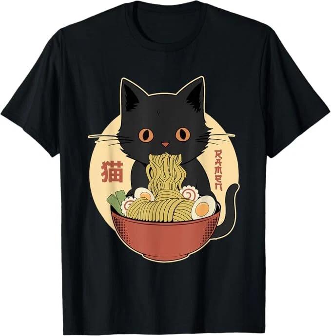 Кошка Рамен Смешные Графические Футболки Японская Каваи Кошка Аниме Футболка S