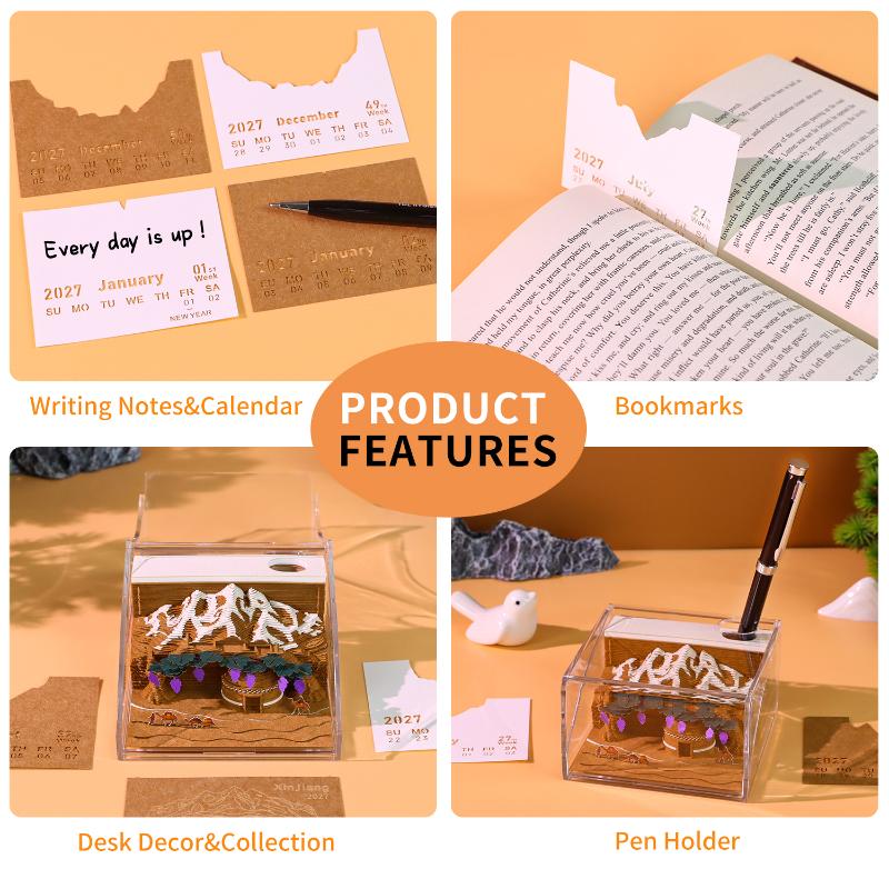 2027 Desk Calendar with LED Light 3D Design Tear-away Pages for Office Use