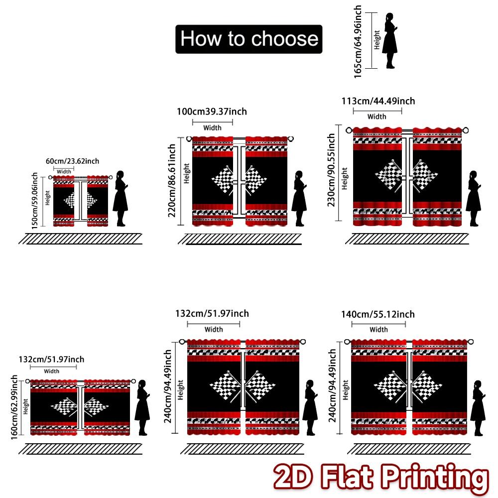 2D flat printing 2pcs Curtain Curtain Racing Checkered Flags Digital Printed Polyester Drapes Festive Curtains Perfect for
