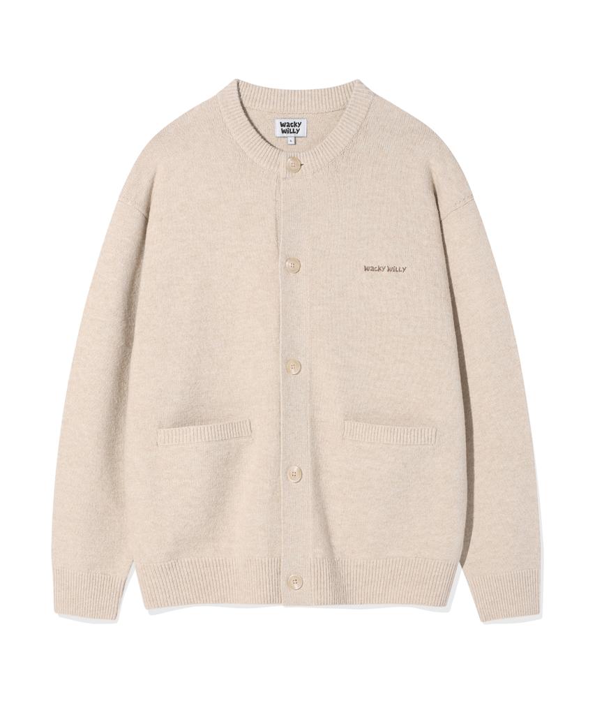 Wacky Willy Typo Logo Round Neck Cardigan Beige