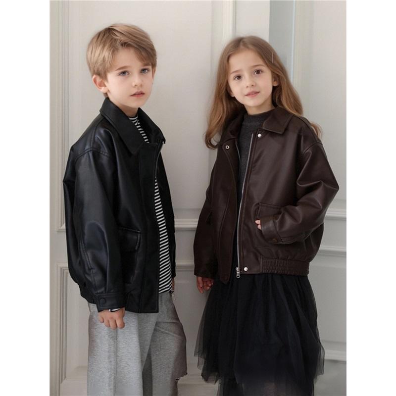 Children's Retro Leather Jacket: Stylish Spring/Fall Boys' Motorcycle-Style PU Leather Jacket