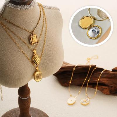 Stainless Steel Photo Frame Necklace DIY Butterfly Heart Photo Pendant Moon Sun Neck Jewelry Accessories Couple Choker Chain