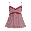 European and American Style Fresh Plaid Print Lace Patchwork Trim Vest, Cute and Simple Sleeveless Slim-Fit Babydoll Tank Top