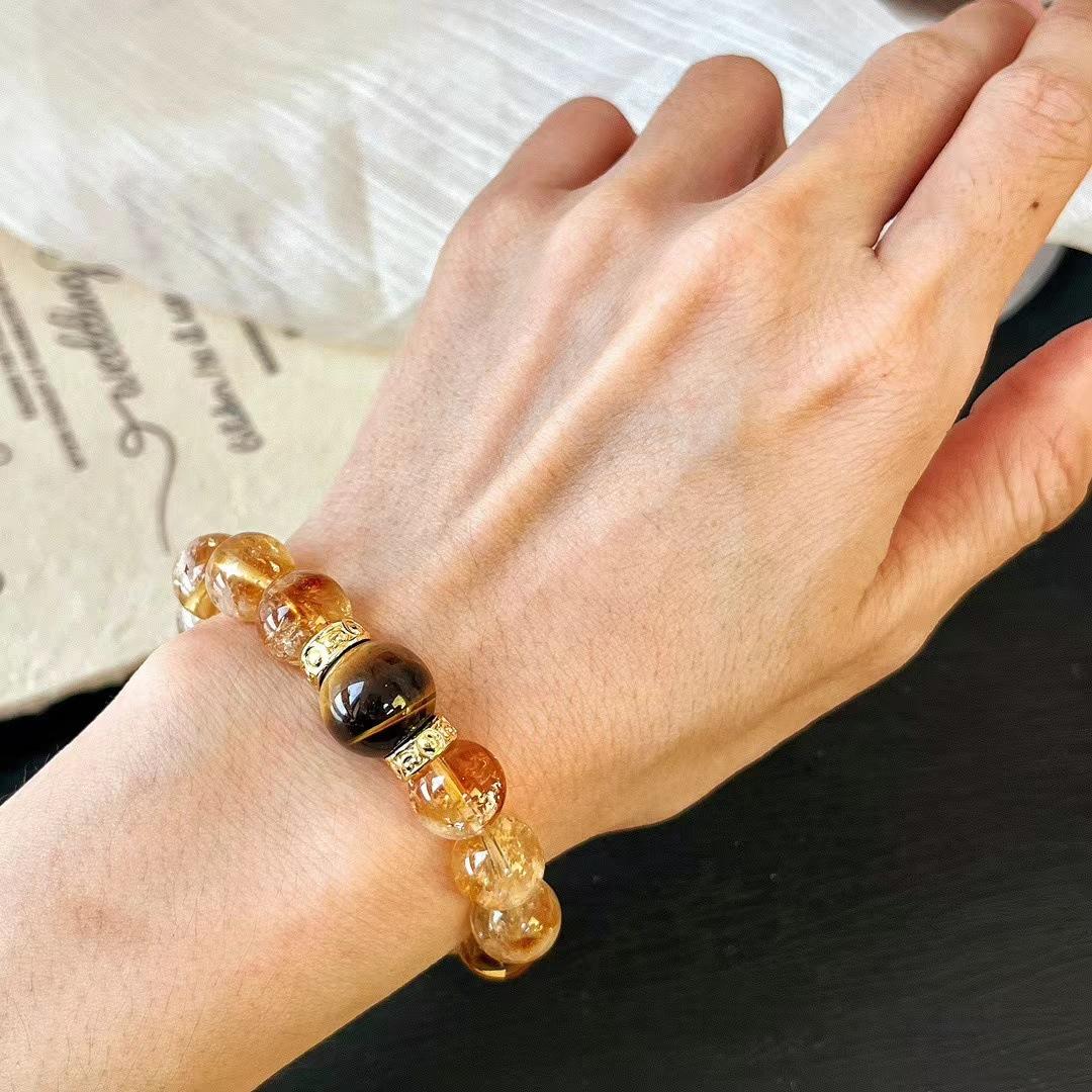 10Mm New China National Style Natural Citrine White Crystal Bracelet Bracelet Tiger S Eye Advanced Design Niche Atmosphere