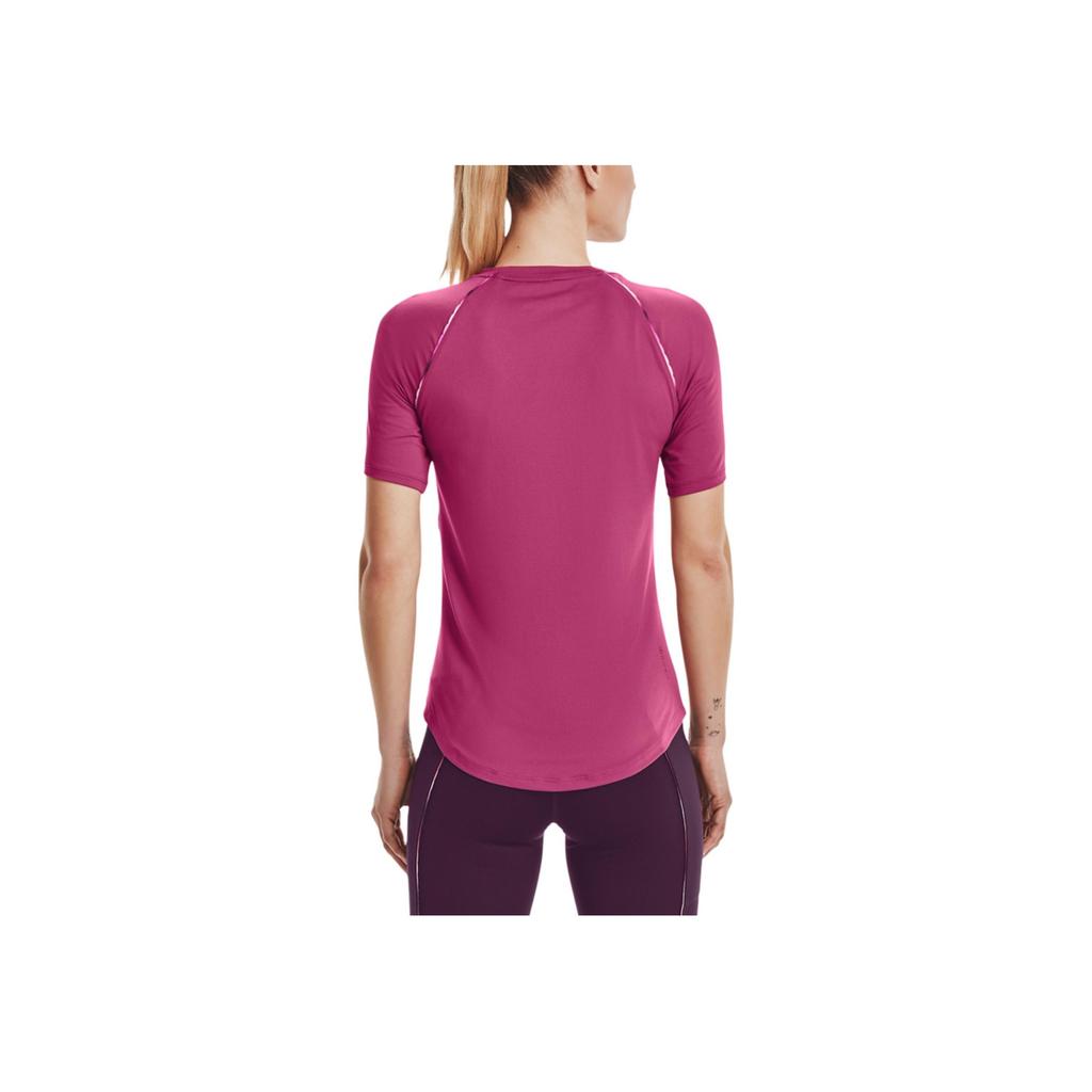 Under Armour Solid Color Round Neck Pullover Sports Fitness Short Sleeve T-Shirt Women Tops Magenta 1360852-678