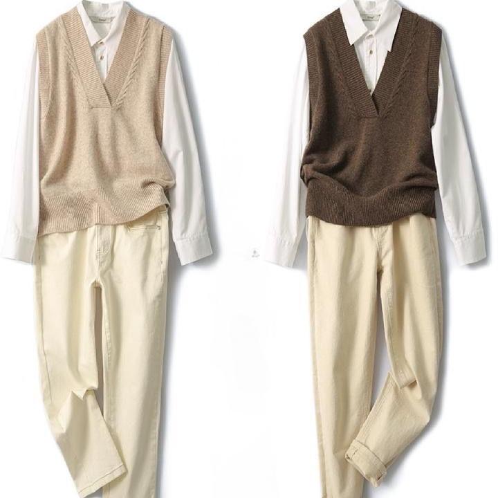 Women's Knitted Vest Spring Autumn V-neck Sleeveless Sweater Short Solid Color Knit Vest