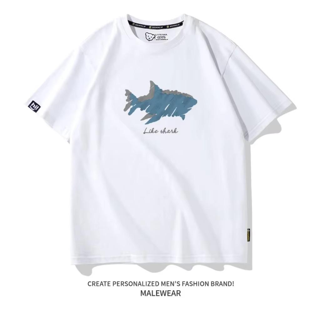 Summer Fashion Heavyweight Retro Men's English Letters 100% Cotton Printed Round Neck High-quality Casual Fitness Street T-shirt