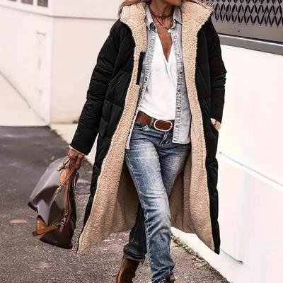 Womens Winter Warm Hooded Cotton Coat Long Sleeve Reversible Slim Fit Cardigan Jacket Black Army Green Coffee