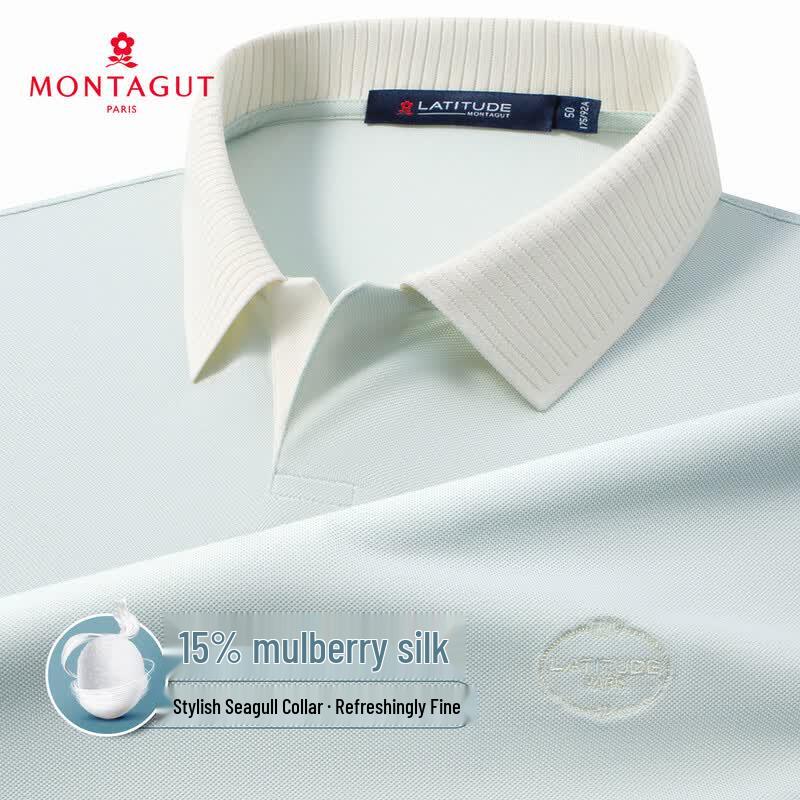 MONTAGUT Men s 15% Ice Silk Contrast Collar Lightweight Pique Polo Shirt XL (180/96A)