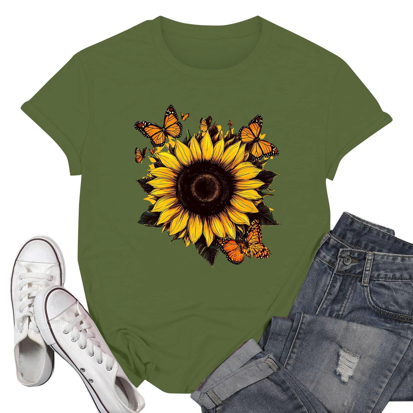 

Женские модные повседневные пуловеры с короткими рукавами и круглым вырезом с принтом L армия зеленый