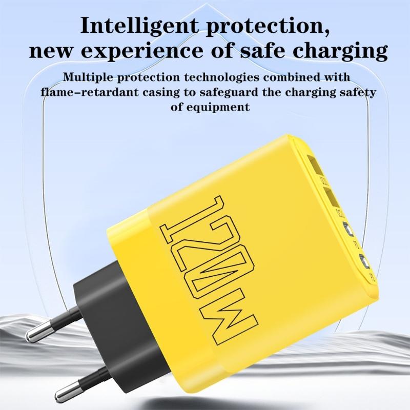 120W Double PD Double USB Port Rapid Charging Block EU Plug Type C USB Wall Charger for Phone Tablet Fast Power Adapter