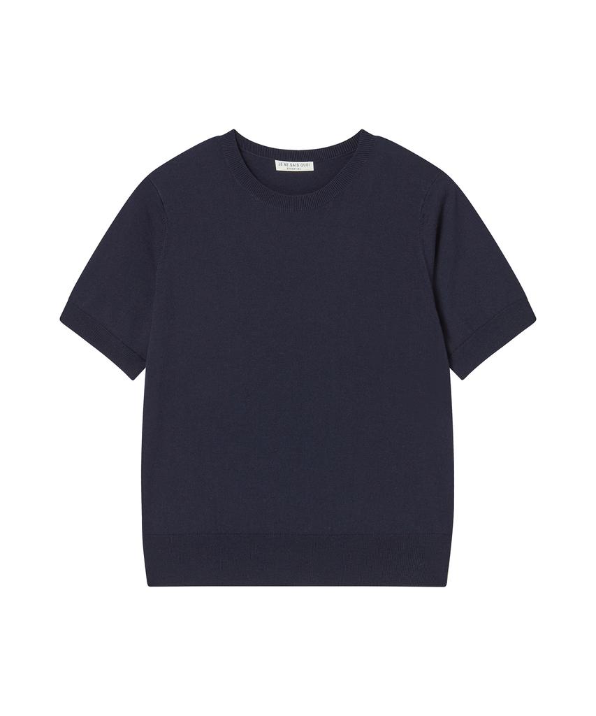 JE NE SAIS QUOI [Essential] Cashmere Light Short Sleeve Crew Neck_Navy