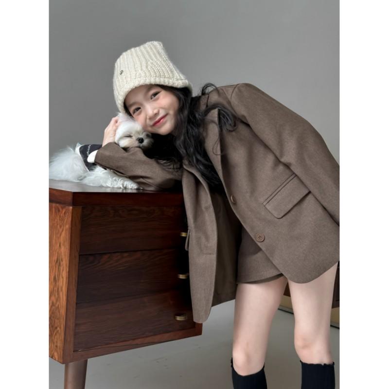 Mädchen Locker geschnittenes Anzug-Kleid-Set Mittelgroße Kindergröße Frühling/Herbst Blazer + Rock/Shorts Zweiteiliges Set