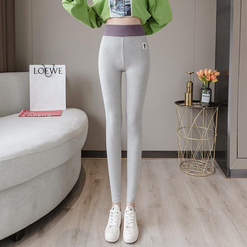 New Autumn and Winter Fleece Pants Wear Gray Leggings, Women Wear High Waist Large Size Fat Mm Small Foot Long Johns Cotton Pants