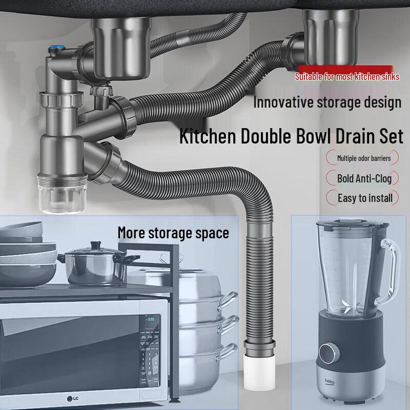 Larsd Kitchen Double Sink Drain Pipe Set