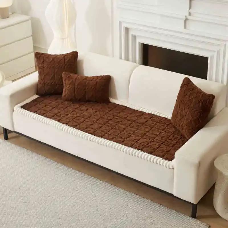 

1 шт. Мягкая плюшевая накладка на подлокотник дивана для гостиной, утолщенный жаккардовый нескользящий чехол для секционного дивана, универсальный протектор для дивана 70x150cm 1pc S