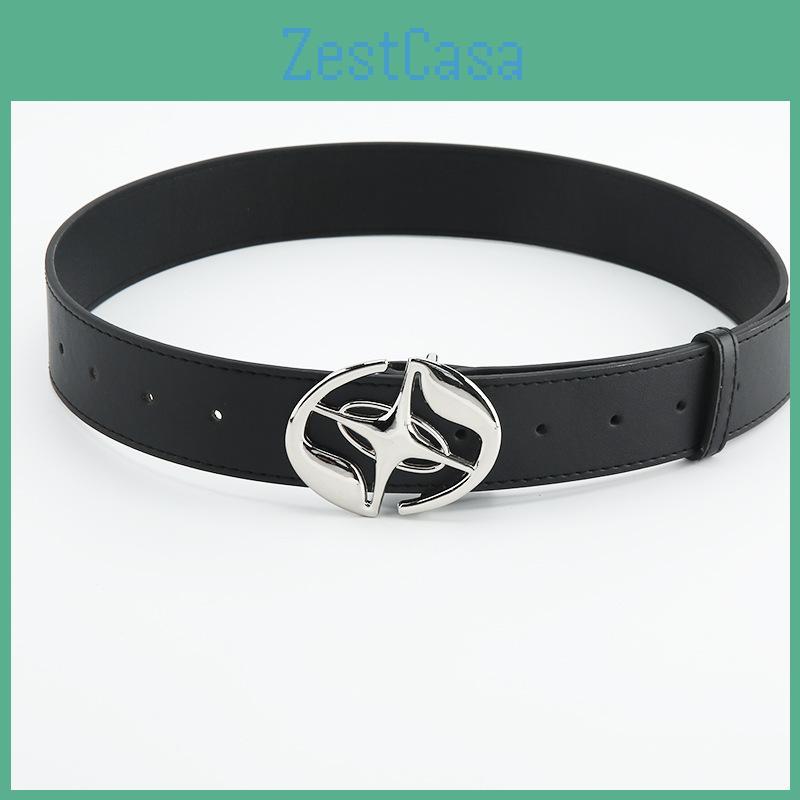 Smooth Buckle Waistband With Circular Center Cross Leather Pattern