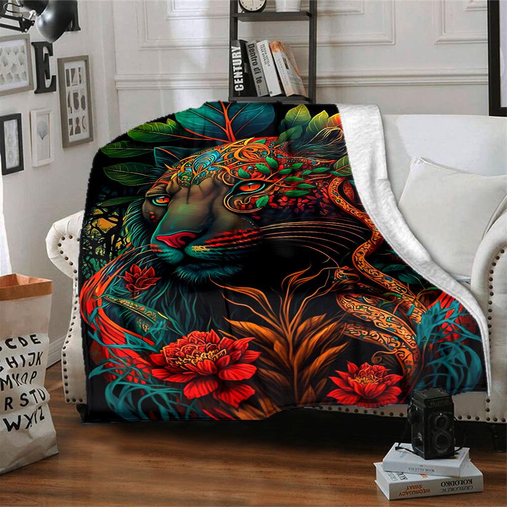 1pc Tiger Art Print Blanket Lightweight Flannel Blanket Throw Blanket For Sofa, Bed, Travel, Camping yy2509026215