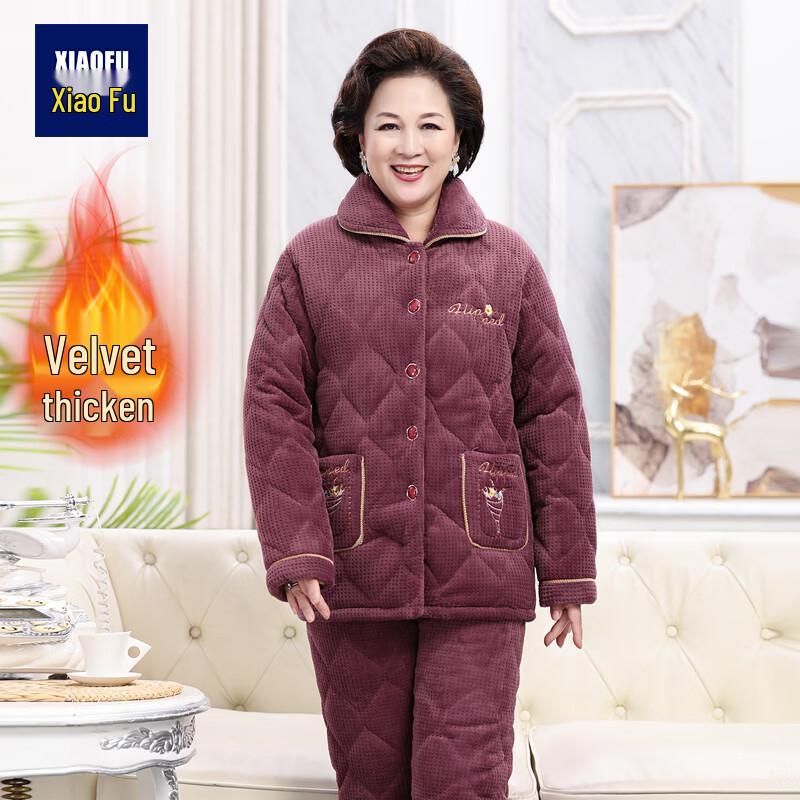 Xiaofu Women's Anti-Static Thickened Fleece Winter Homewear Set