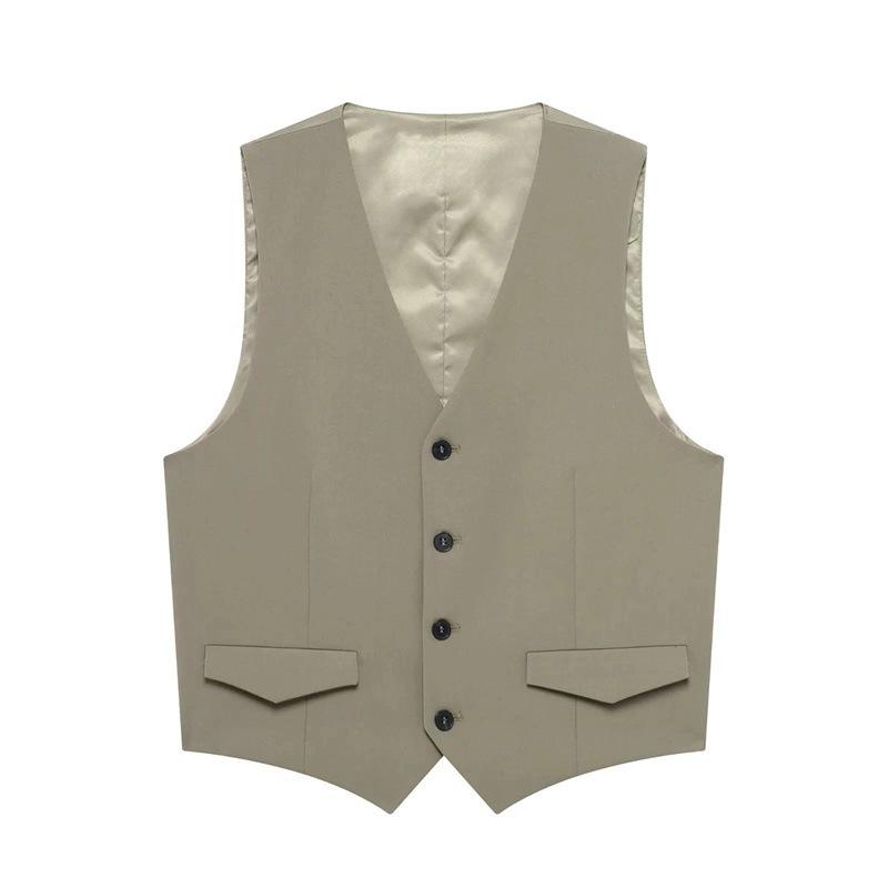 TAOP&ZA Spring/Summer Women's V-Neck Tank Top Vest with Double Pleated High Waist Long Pants.