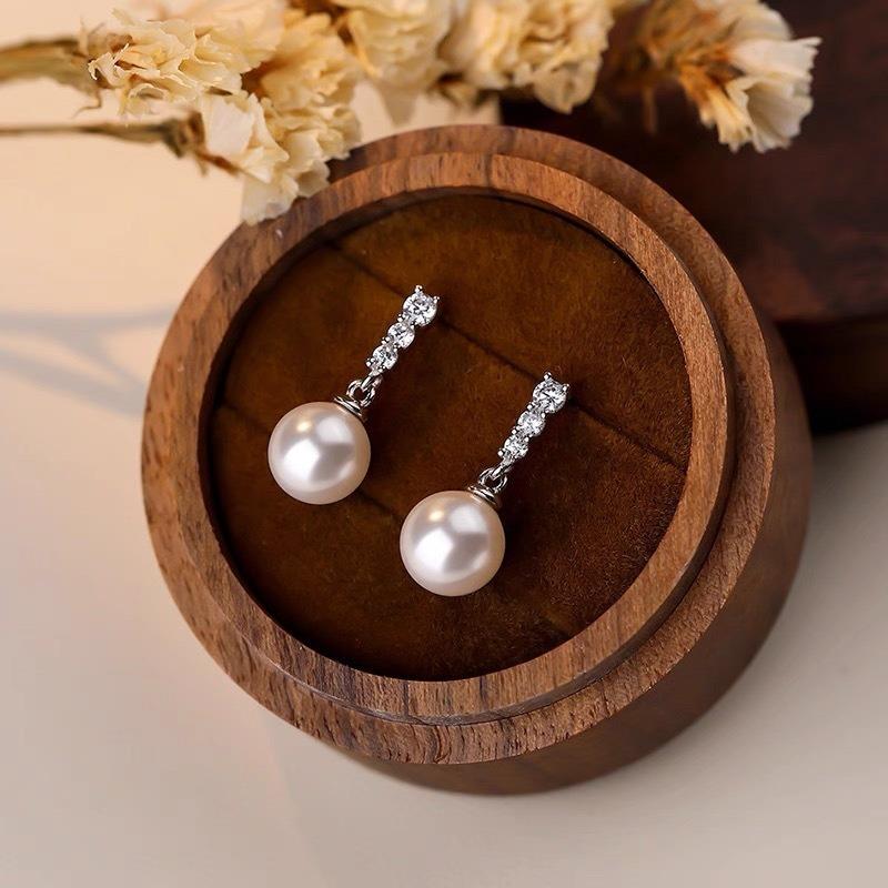 S925 Silver Sparkling Diamond Pearl Drop Earrings Women Elegant Jewelry