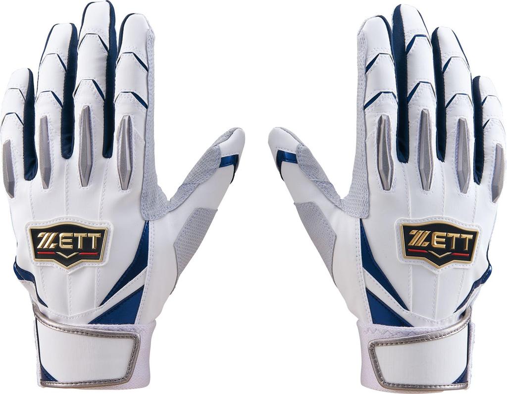 ZETT Pro Status Baseball Batting White x Navy BG13011D Gloves, Ambidextrous, (1129), Medium,