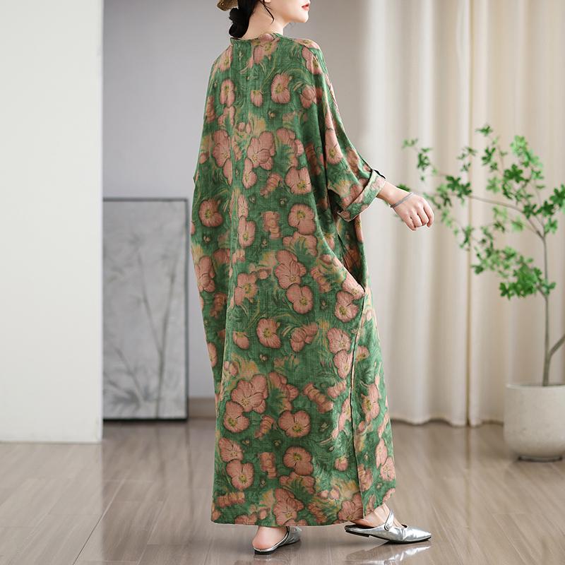 Dimanaf 2025 Women Plus Size Spring Long Dress Loose Floral Dress Basic Casual Maxi Vintage Printing Holiday