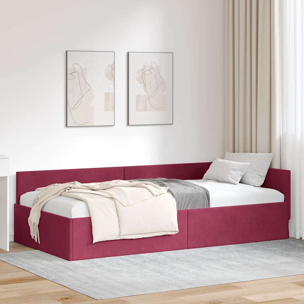 Corner Bed Frame with Headboard Burgundy 80 Cm X 200 Cm Velvet