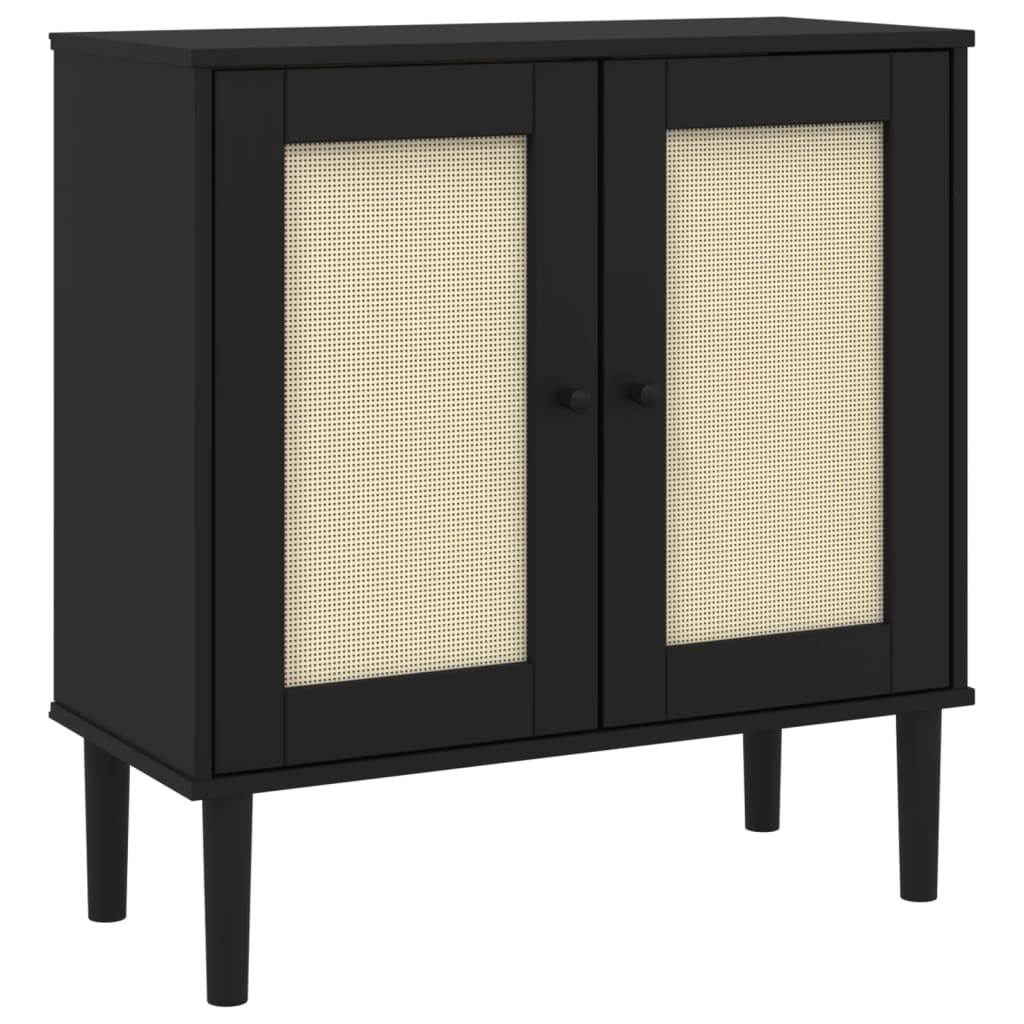 Sideboard SENJA Rattan Look Black 80x35x80 cm Pine Wood