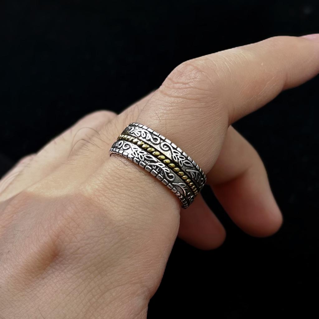 Retro Golden Rope Tang Grass Pattern Adjustable Open Ring Gothic Punk Unisex Jewelry Gift For Men Women