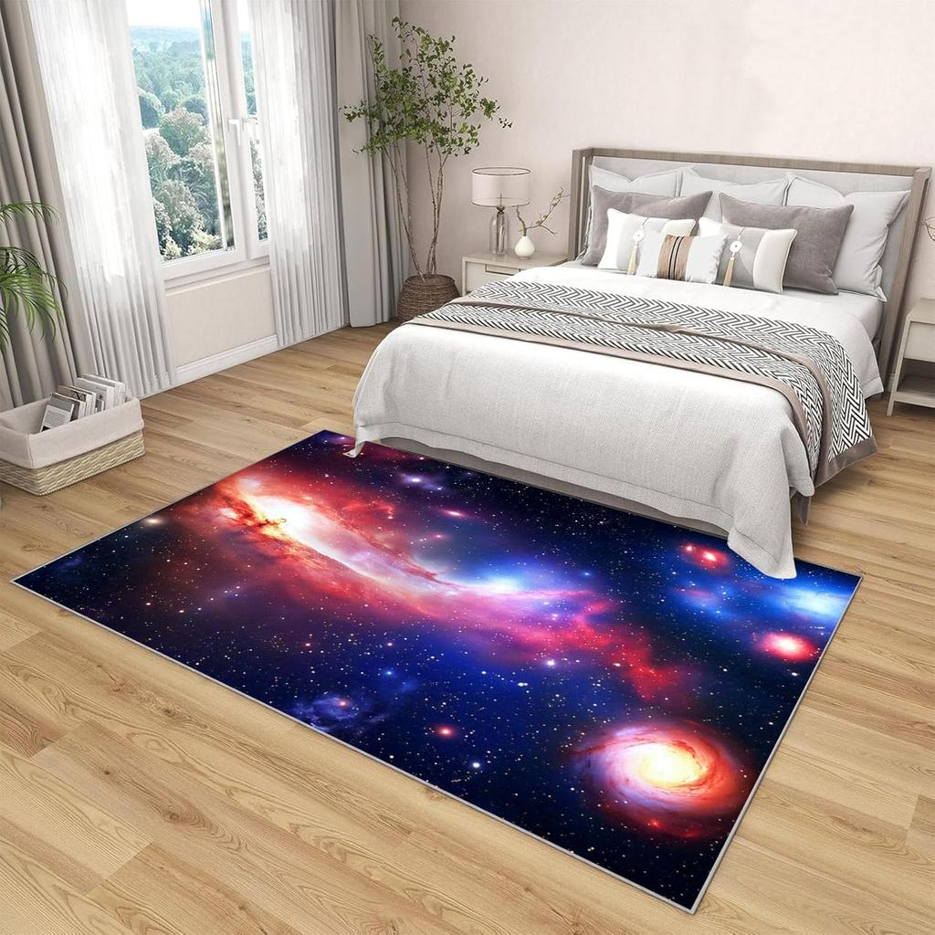 Washable Area Rugs for Living Room Bedroom,Vast Cosmic Landscape Non Slip Rug,Low Pile Soft Fantastic Nebula Indoor Floor Carpet
